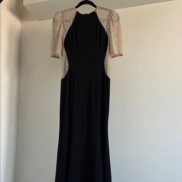 Xscape Black Maxi Gown with Rhinestone Studded Sleeves - Picture 3 of 9